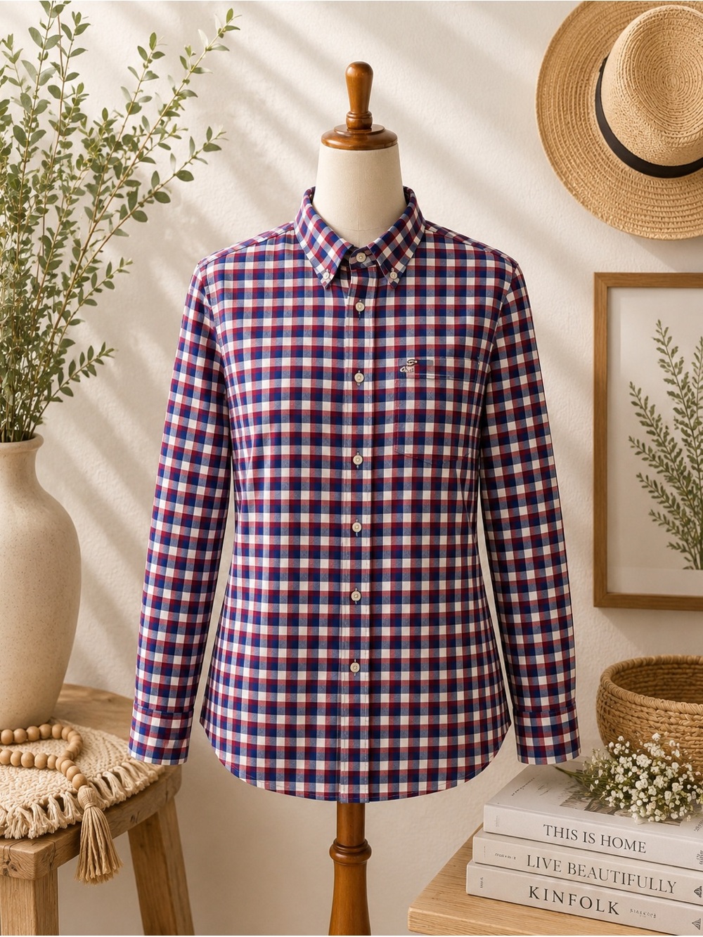 Hollister Men’s Button Down Shirt XL Plaid Red Blue Long Sleeve EUC